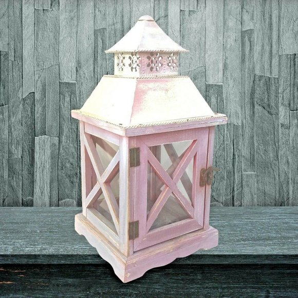Vintage Distressed Wooden Glass Barn Door Lantern - Picture 2 of 10